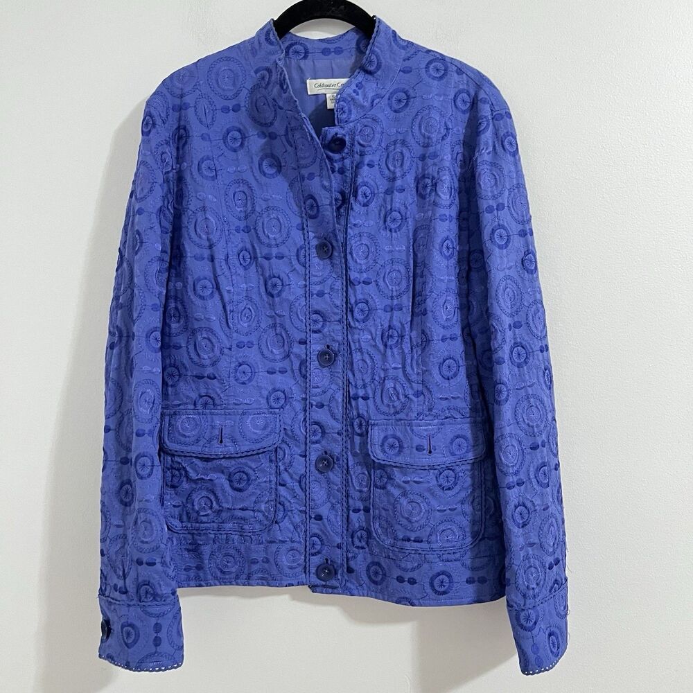 Coldwater Creek Embroidered Jacket Size‎ 10  Violet Purple Blue Blazer Artsy